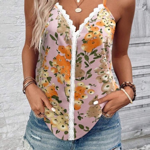 New 🌟 SHEIN Mauve Floral Lace Camisole Tank Medium - Picture 3 of 11
